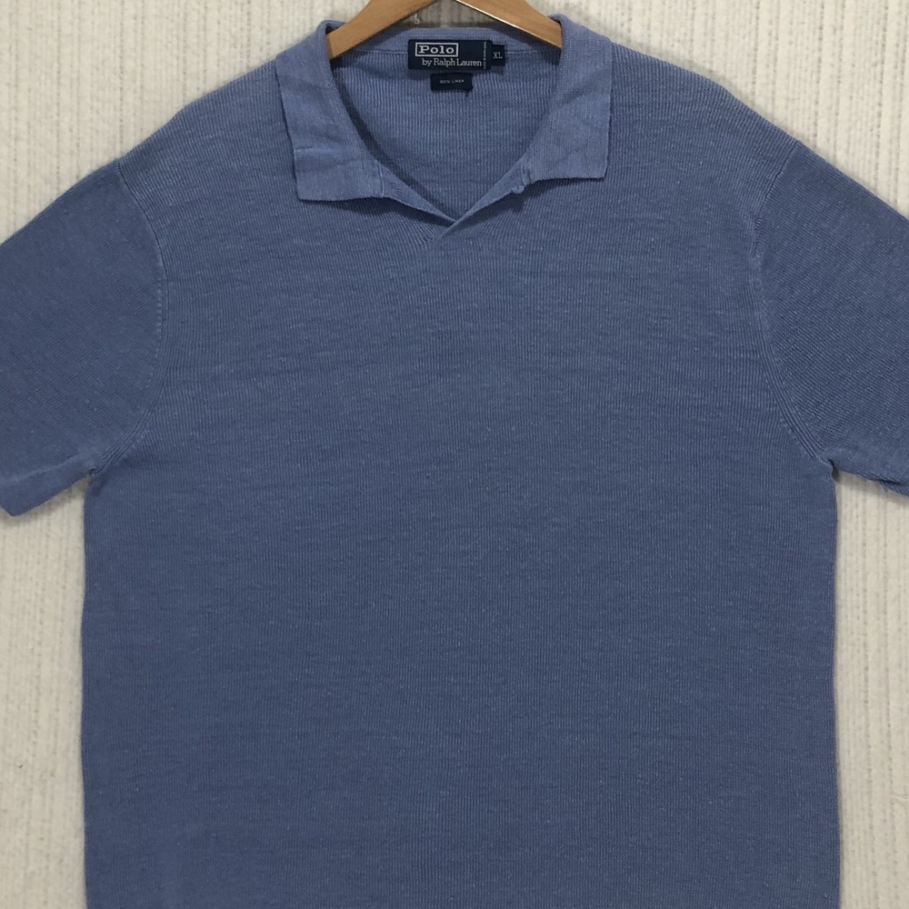 Vintage 90s Polo Ralph Lauren 100% Linen Sweater Polo Shirt Open Collar XL Knit